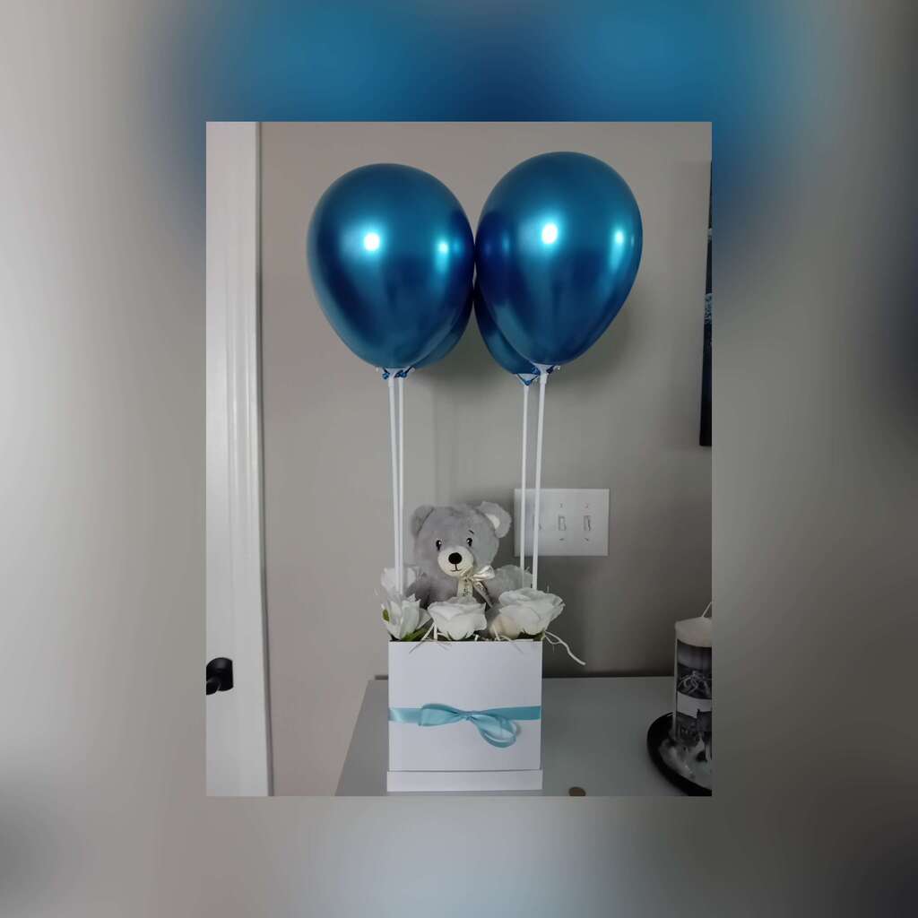 Gift Box with Balloons and Stuffed Animal